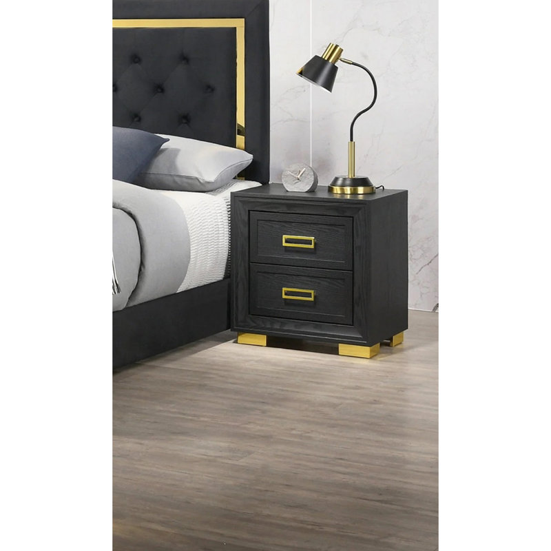 Table de chevet en bois avec 2 tiroirs