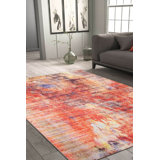 Tapis abstrait en polyester / polypropylène à motif abstrait orange