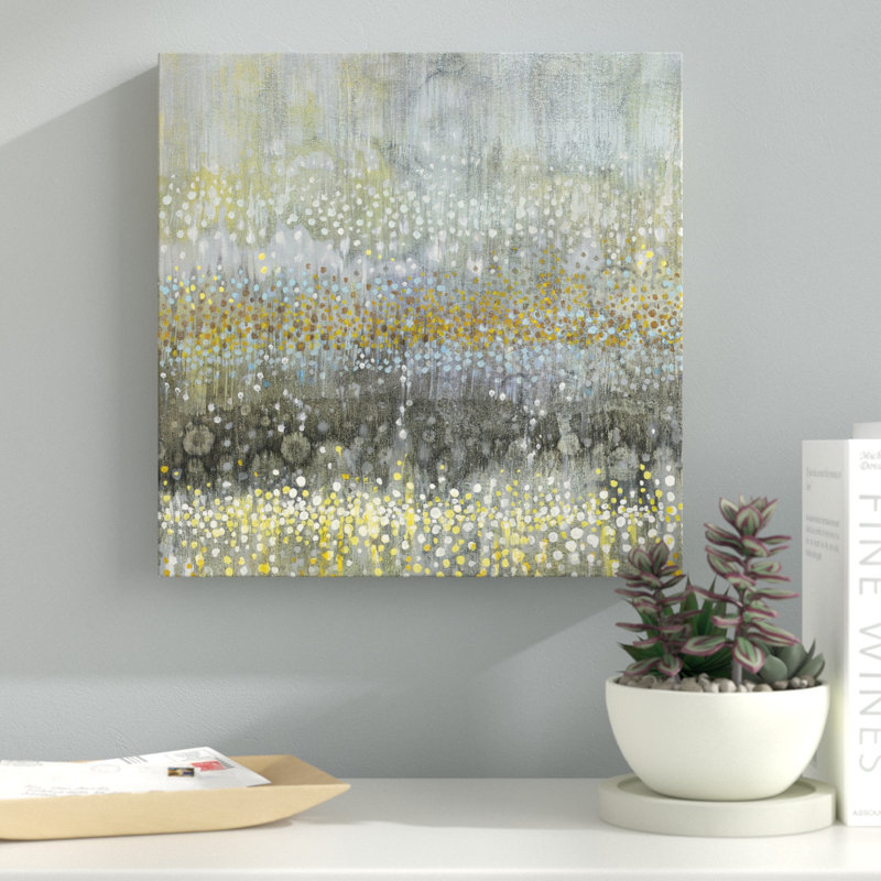 « rain abstract iii », reproduction sur toile tendue en jaune/doré/gris