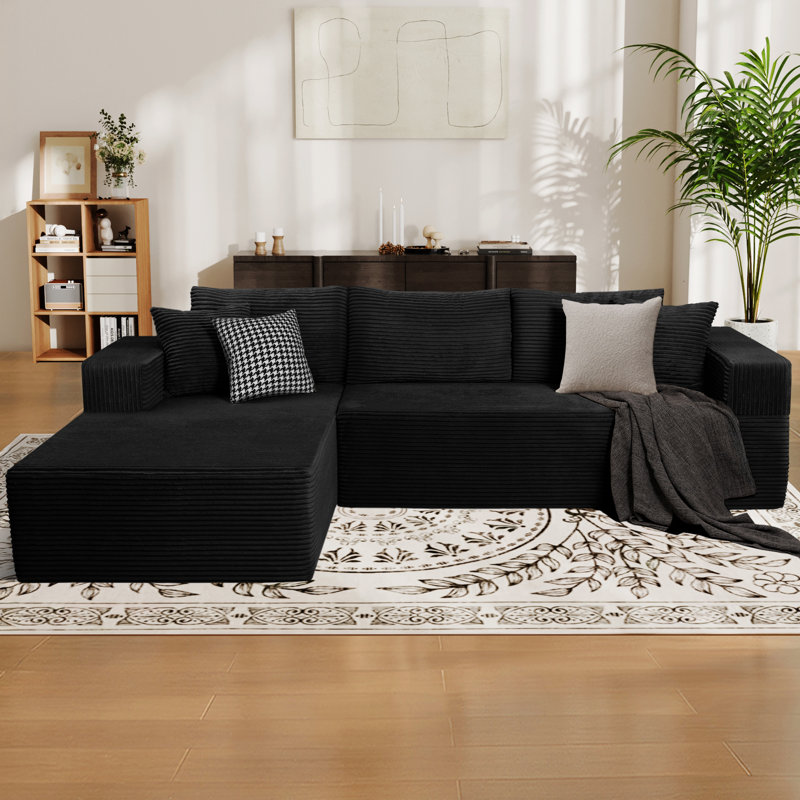 105" Cloud Sectional Couch Modular Sofa Living Room Couches Chaise Deep Seat Sofa, Left Hand Facing, Black