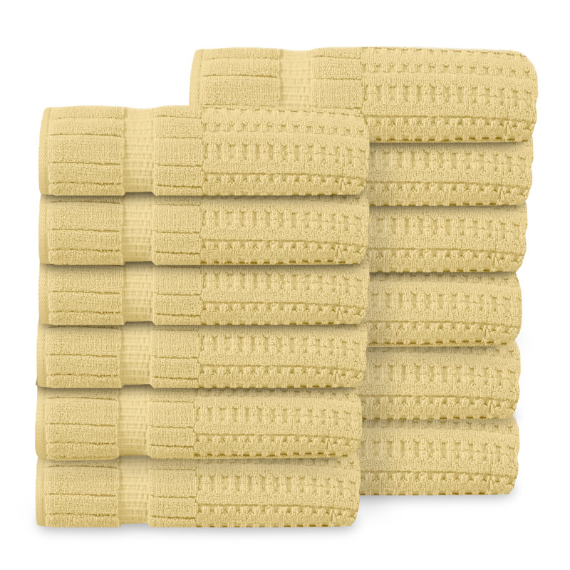 Ensemble de serviettes 12 pièces Willow - 100% coton peigné, 630 g / m² de qualité supérieure, jaune, ultra doux et très absorbant (12 serviettes de bain)