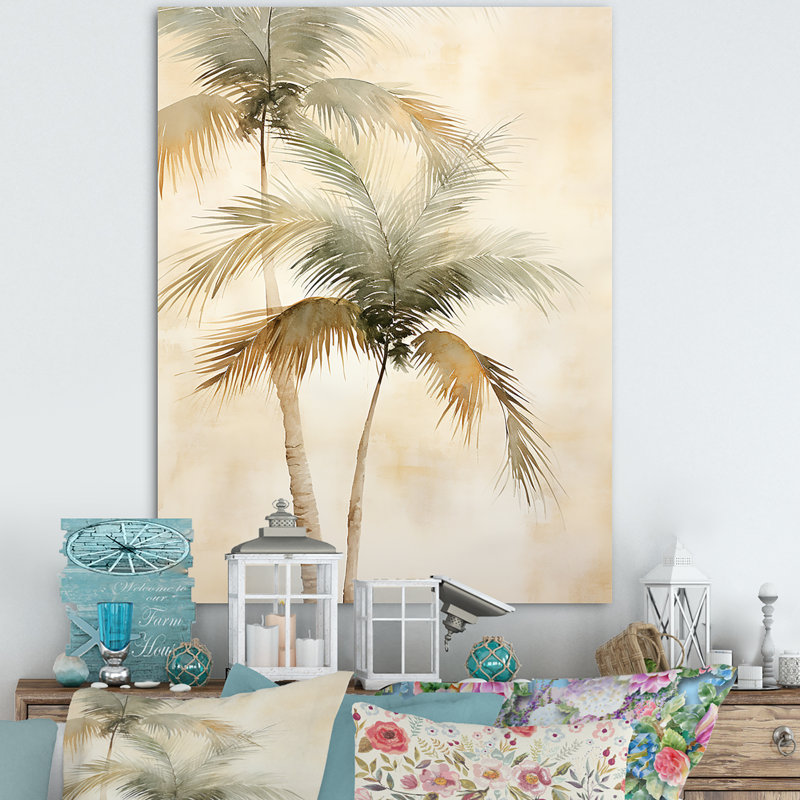 Rétro palmiers tropicaux rétro sur toile, Toile tendue, H 32 po x l 24 po x P 1 po