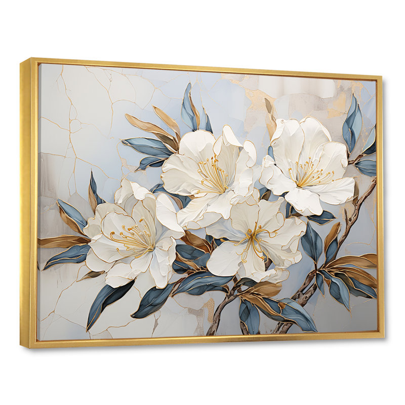 Minimalisme discret Rhododendron I, Cadre flottant doré, H 24 po x l 32 po x P 1 po