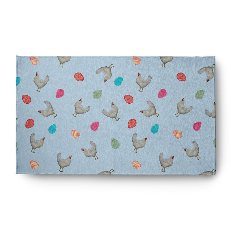 Tapis en chenille de Pâques avec poules et œufs, Rectangle 3 pi x 5 pi