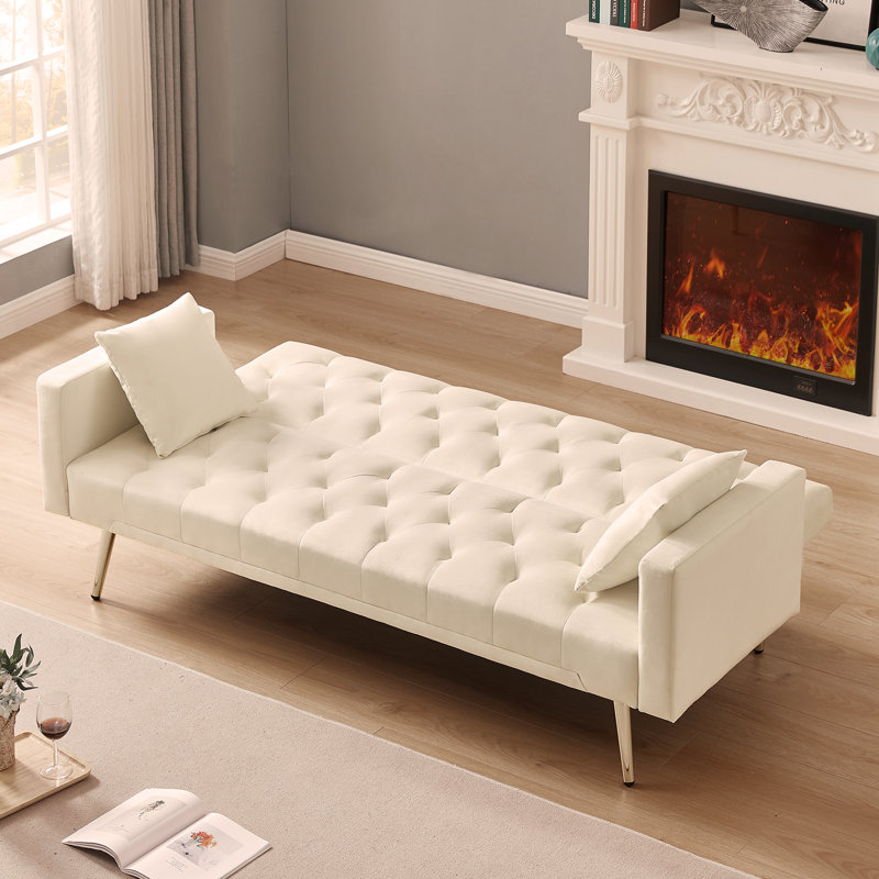 Canapé-lit convertible à futon pliant, canapé-lit pour un espace de vie compact, Blanc, crème, Argent argent