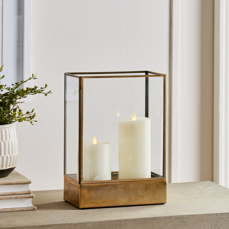 Whobrey Hurricane Candle Holder, Antique Gold, 11" H x 8" W x 4.5" D