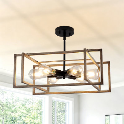Modern Industrial 6- Light 19.68'' Dimmable Square / Rectangle Geometric Chandelier with Metal Cage for Dining Room Kitchen Island Foyer Hallway