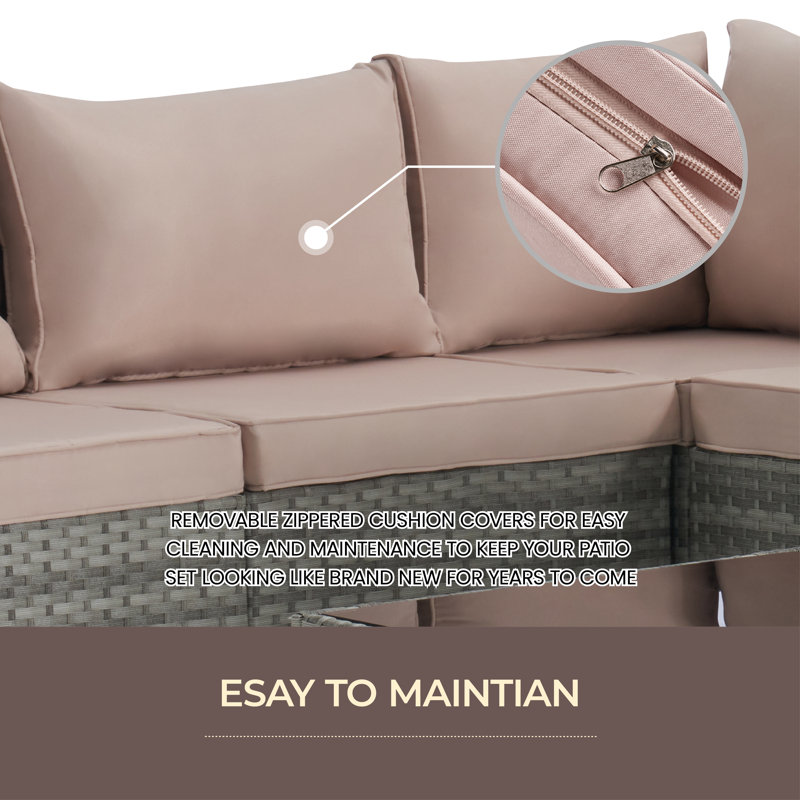 Ensemble de conversation modulaire avec coussins 7 pièces Lavali, Beige