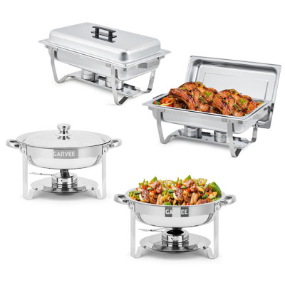 4 Pack Chafing Dish Buffet Set, 8 Qt Rectangle & 5 Qt Round Stainless Steel Chafers and Food Warmer Sets with Lid