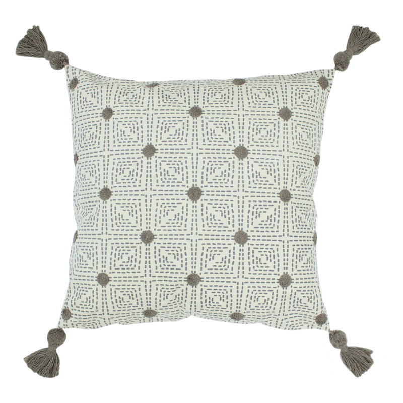 Chia Geometric Square Cushion, Grey, 100% Hollowfibre Polyester