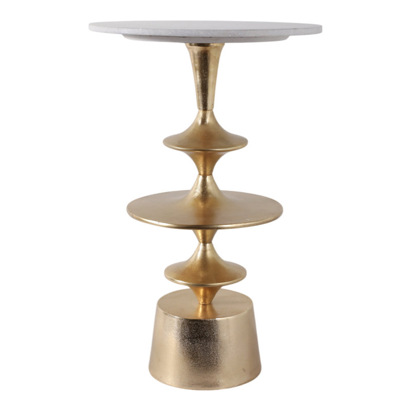 Table d'appoint Sculptural, Plateau blanc / base or