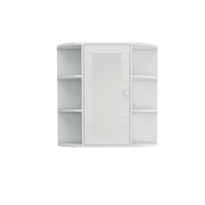Bathroom Medicine Cabinet With Mirror, Wall Mounted Bathroom Cabinet With Mirror Door, 6 Open Shelves,3 Adjustable Shelves For Bathroom Living Room Laundry Bedroom-White