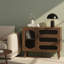 Mid-Century Modern Walnut Sideboard Buffet with Glass Doors, 3 Drawers & Adjustable Shelves