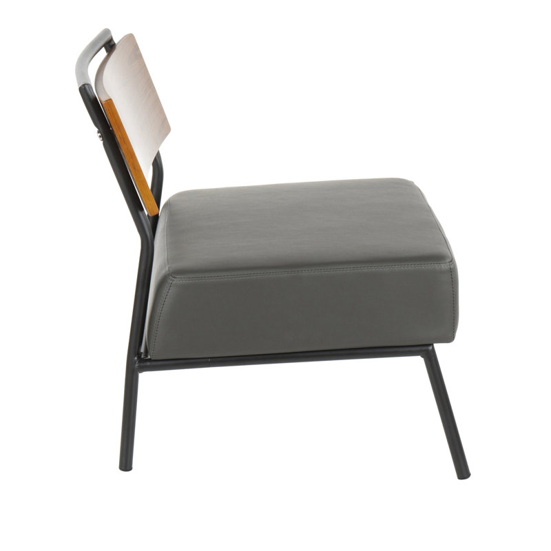 Chaise d'appoint contemporaine en similicuir gris avec accents de bois de noyer