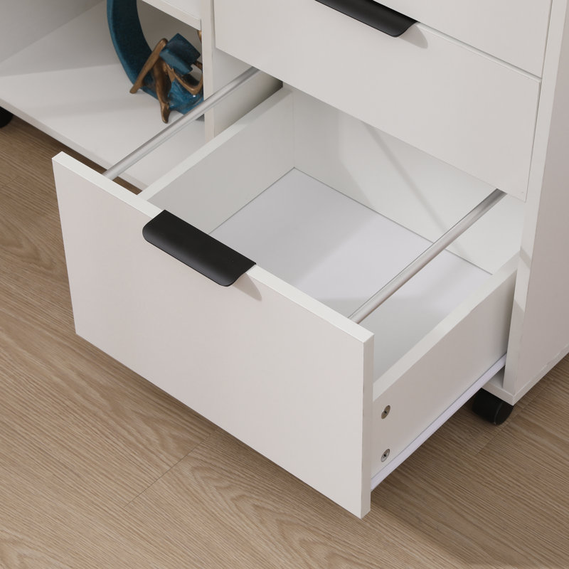 White 34.6" Wide Under Desk Storage Cabinet, 3 Drawer File Cabinet on Wheels