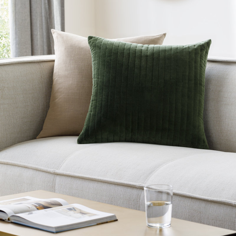 Coussin en coton Beyerne, Housse de coussin seulement - sans coussin, 18 po x 18 po, Vert moyen