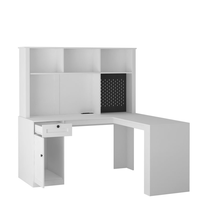 Bureau en L avec prise de courant, White