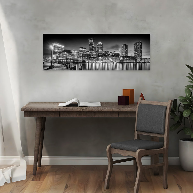 Boston Night Skyline by Melanie Viola - Wrapped Canvas Panoramic Print, 30.48 cm H x 91.44 cm W