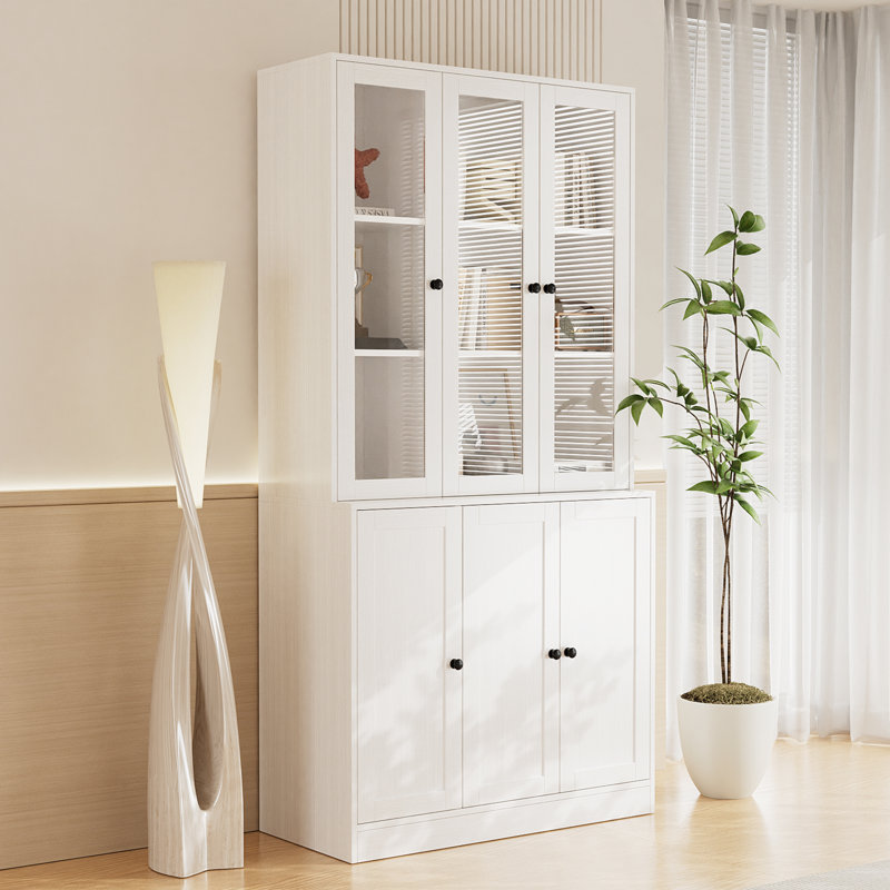White Book Cabinet Storage Bookcase, 5-Tier Modern Bookshelves With 18 Doors