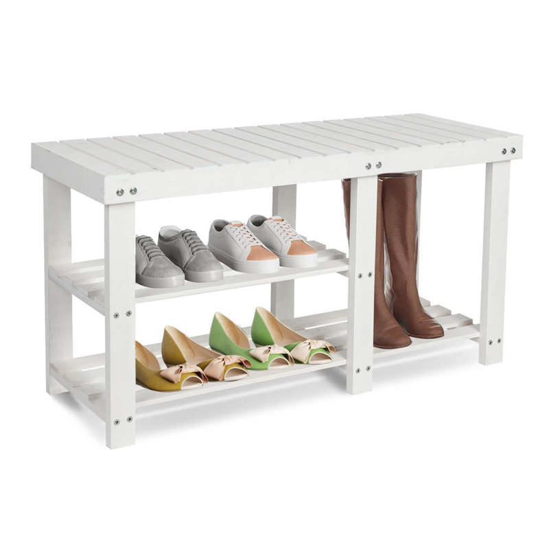 Banc de rangement pour 6 paires de chaussures, étagère à chaussures à 3 niveaux, Blanc