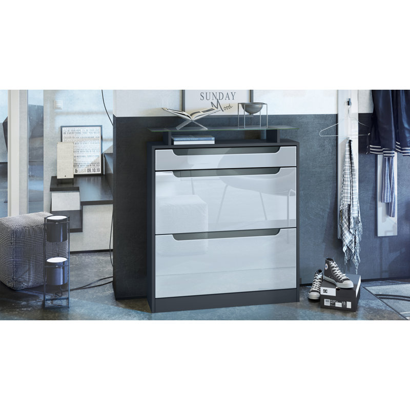 16 Pair Shoe Storage Cabinet, White/Dark Grey