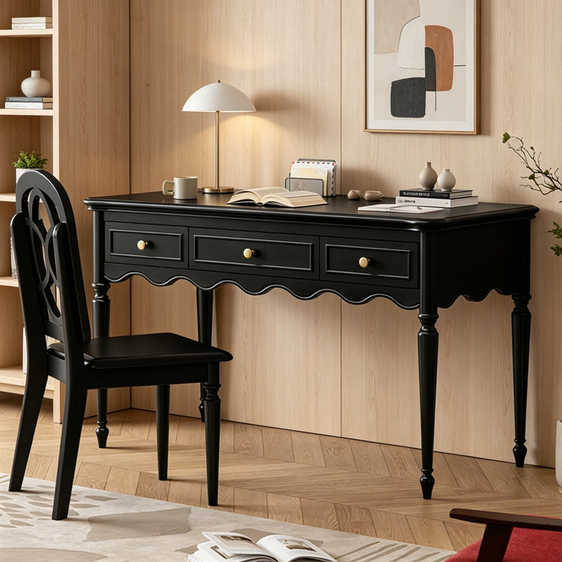 Simple Rectangle Black Solid Wood Writing Desk