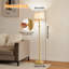 Lampes sur pied dorées à intensité variable pour le salon, ampoule à DEL de 11 W incluse, lampe sur pied avec marbre, grand lampadaire avec abat-jour en lin blanc pour chambre à coucher