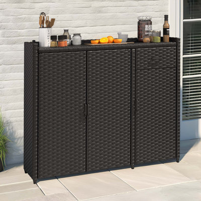 Rattan Wicker Patio Organizer Storage Cabinet