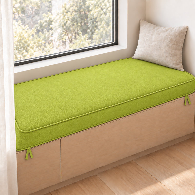 Coussin de banc antidérapant de 3 pouces de hauteur avec passepoil double et 2 attaches pour sièges de fenêtre, 22 po x 65 po
