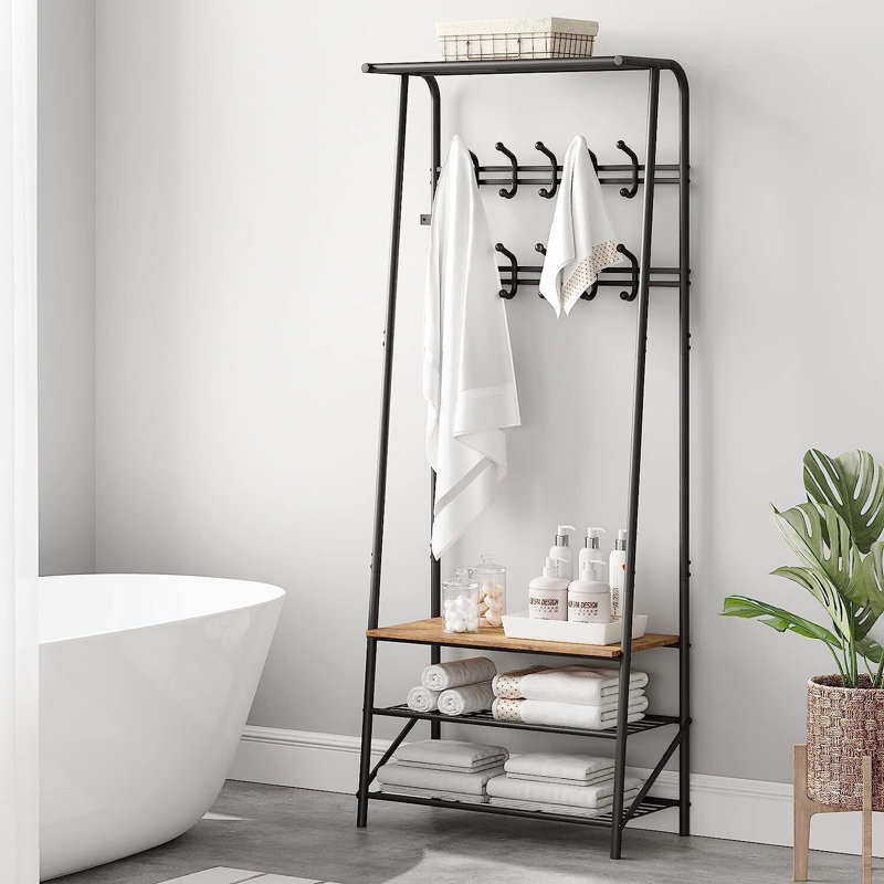 Hall Tree With Bench And Shoe Storage: Rustic Brown 4 Tier Shoe Rack & Coat Rack 7 Hooks For Entryway - Farmhouse Industrial Style 3-in-1 Shoe Cabinet