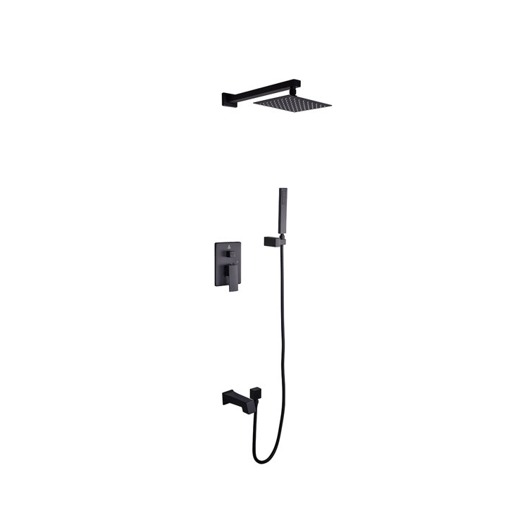 Monte Celo 1-Spray Tub and Shower Faucet Combo with Square Showerhead and Handheld Shower