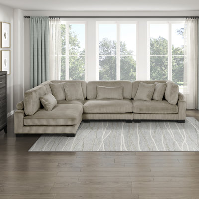 Brinsley 135" Modern Modular Sectional in Corduroy with Reversible Cushions & 6 Pillows