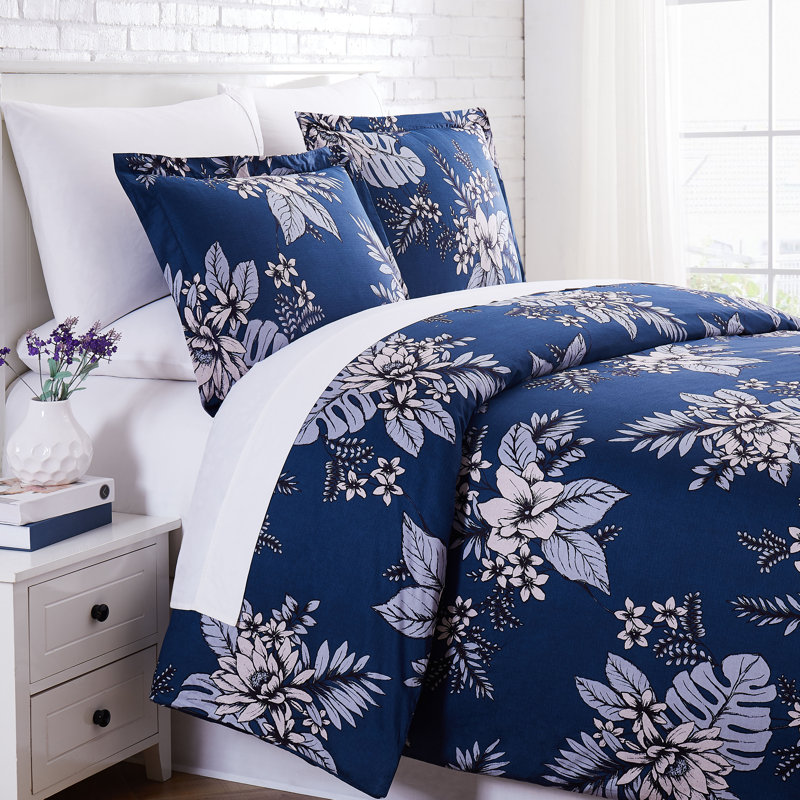 Southshore Fine Linens Flora Collection 300 Thread-Count 100% Cotton Duvet Cover Set, Blue, Queen Duvet Cover + 2 Shams