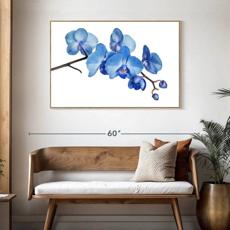 Orchidée bleue, Cadre flottant en bois naturel, 46 po x 31 po