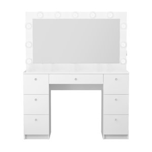 Boahaus Freya Large Lighted Vanity Makeup Desk with Big Vanity Mirror, Lights, 7 Drawers, Power Outlet and Large Top( incomplete box 1/2) 