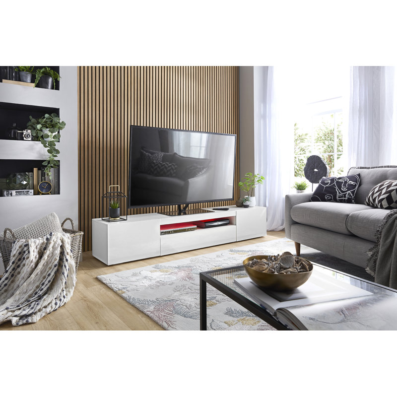 Woodvale 200cm TV Stand Cabinet with Lights for up to 90" TV's, White