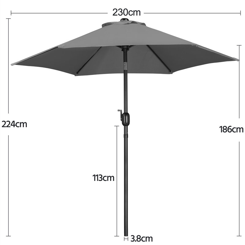 2.3m Garden Parasol Umbrella, Grey