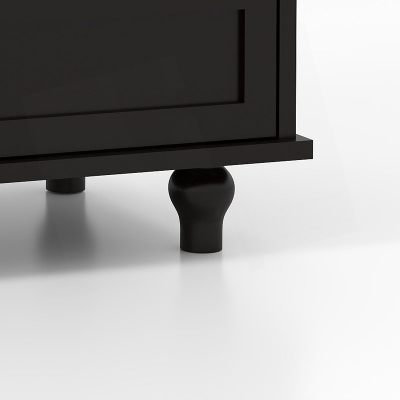 Minimalism Buffet Cabinet With Double Glass Doors And Drawer, Modern Storage Sideboard, Black