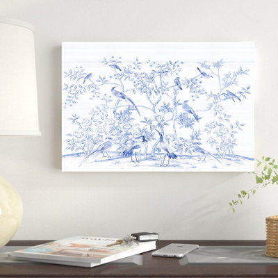 «Bird Party In Blue Porcelain» par Paul Montgomery - impression sur toile tendue