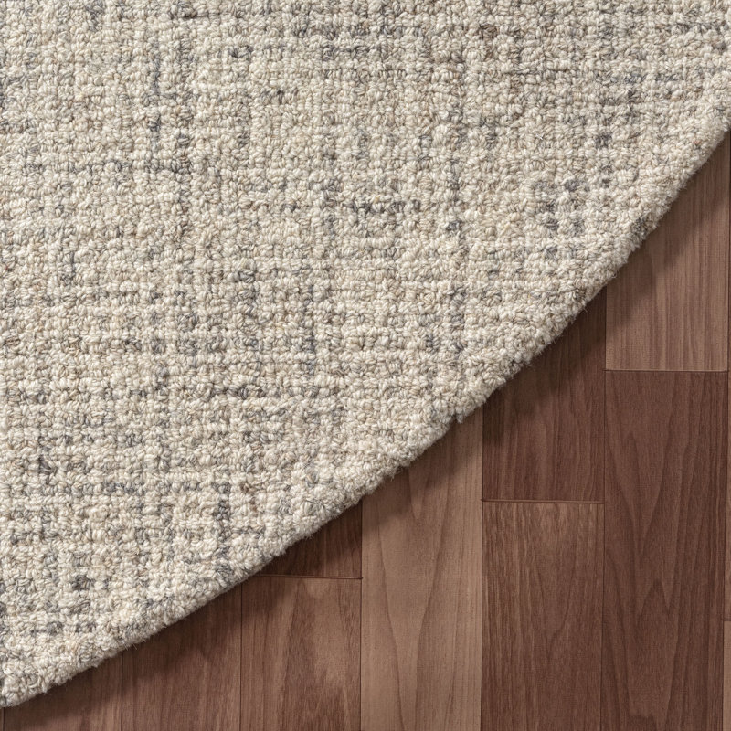 Abstract Contemporary Grid Handmade Wool Blend Area Rug, Round 6', Rust/Beige