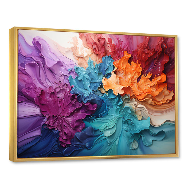 Charme arc-en-ciel liquide Tide I, H 16 po x l 32 po x P 1 po, Cadre flottant doré