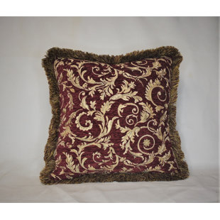 Chenille Square Vine Floral Burgundy Leaf