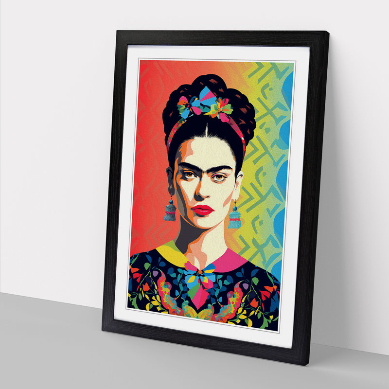Frida Kahlo Op Art - Framed Print, 46cm H x 34cm W, Black Framed