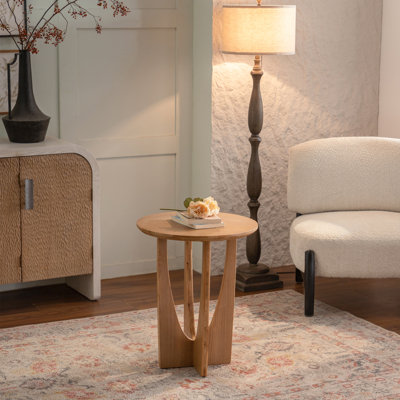 20" Modern Solid Wood Round Natural End Table Cross Legs For Living Room&Bedroom
