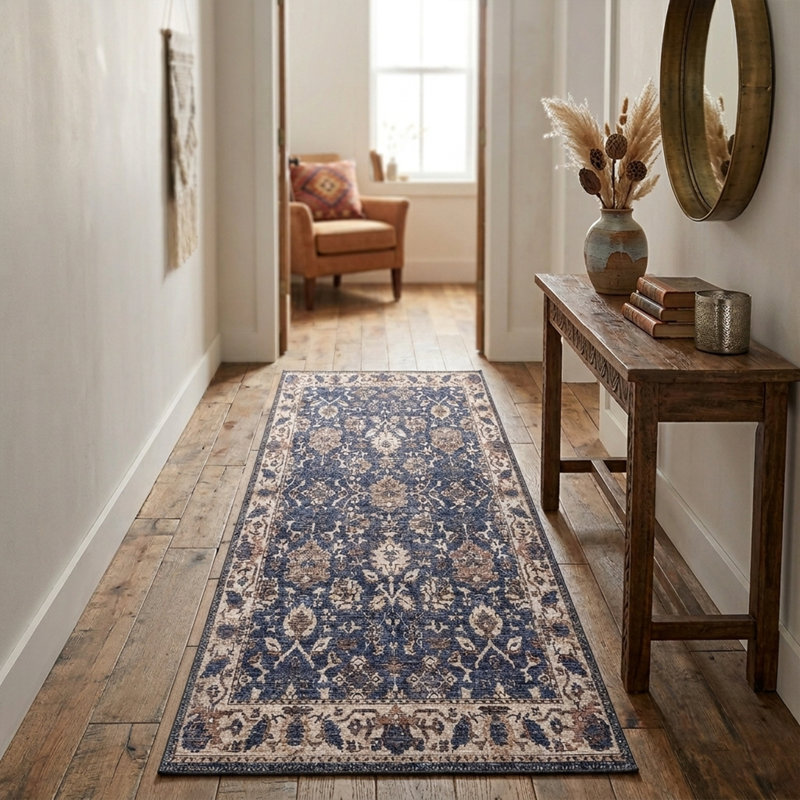 Tapis vintage lavable à la machine Zehorit pour salon, tapis de couloir et tapis d'entrée, Tapis de couloir 2 pi x 6 pi