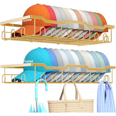 Hat Racks For Baseball Caps Wall , Metal Hat Organizer For 48 Baseball Caps Holder, 2 Pack Hat Storage Organizer For Closet, Bedroom, Living Room