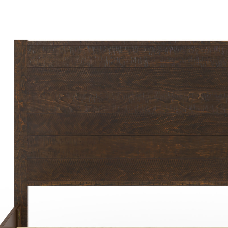 Echo Farmhouse Solid Wood Platform Bed, Distressed Panel Bed Frame, Rustic Country Cottage Style, King, Dark Walnut