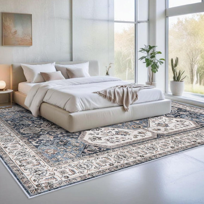 Washable Area Rug - Soft Area Rugs for Living Room Stain Resistant Carpet Vintage Lightweight Rugs for Bedroom with Non Slip Backing Indoor Home Decor Rugs