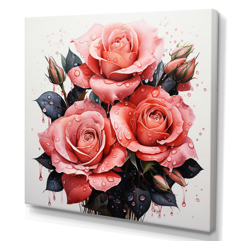 «Rose Graceful Rose Pointillism II», reproduction, Toile tendue, H 36 po x l 36 po x P 1,5 po