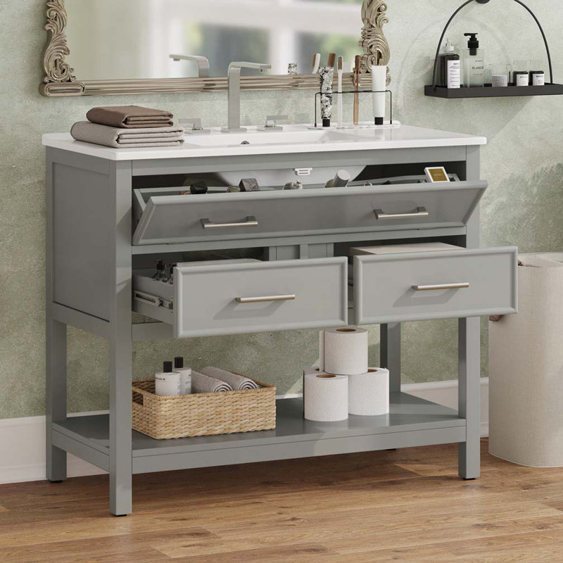 Meuble-lavabo 36 po avec lavabo en céramique, Gris